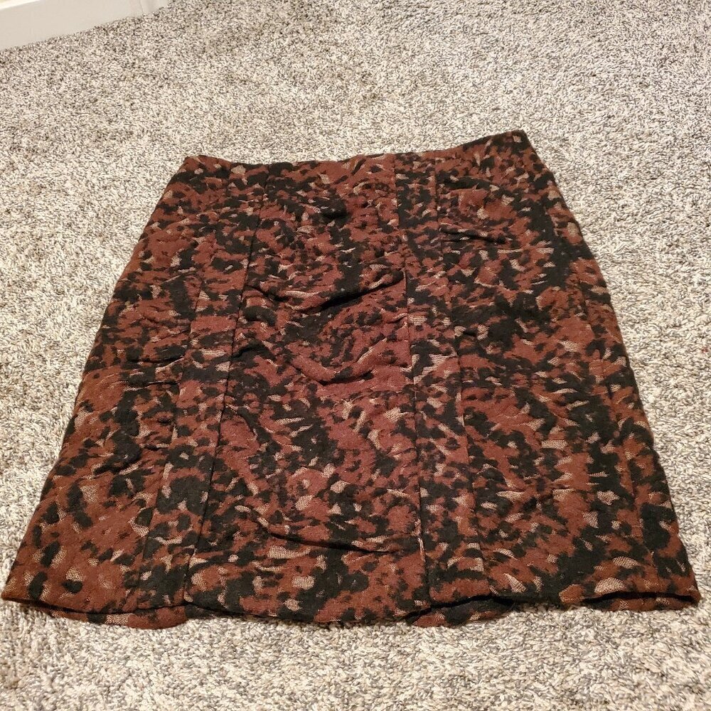 Etcetera Brown Black Printed Wool Blend Skirt 10